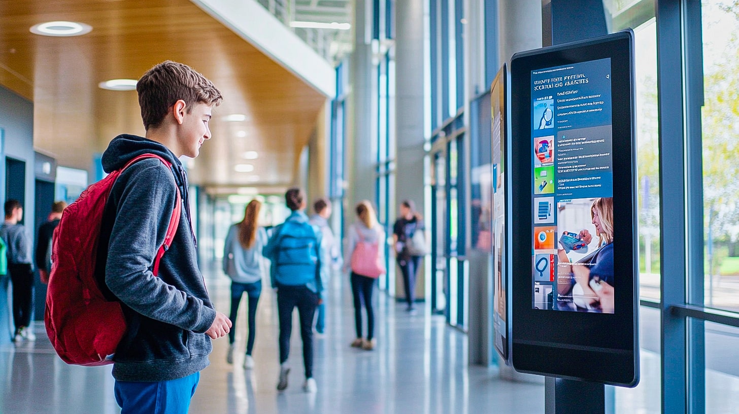 Azubidisplay mit Schüler in der Schule